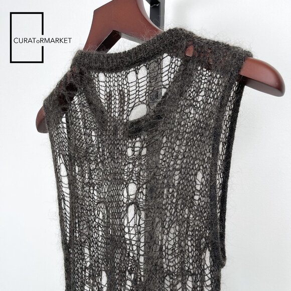 Rick Owens: Wool Blend Dark Dust Hand Knit Spider Tank Top SS24 Lido - Picture 14 of 16